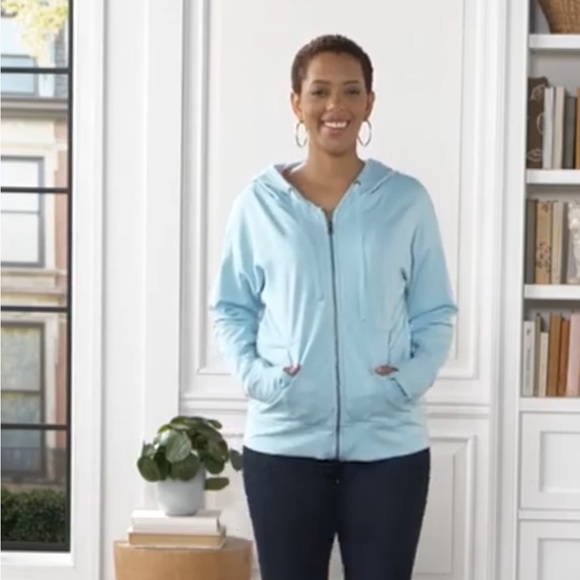 Seed to Style Organic Cotton Print or Solid French Terry Zip-Up Hoodie Aqua 1X - Picture 3 of 12